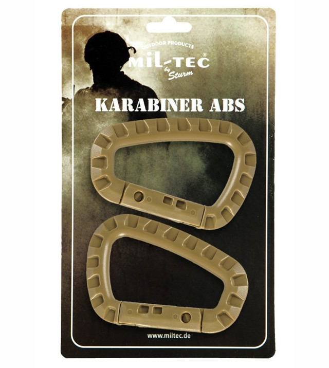 Karabiinihaka muovi 83 mm, 2 kpl/pkt, kojootinruskea, Mil-Tec - Kiinnitysnauhat ja lenkit - 15921005 - 1