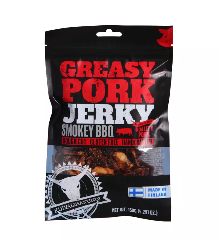 Kuivalihakundi Greasy Pork Jerky Smokey BBQ, 150g - Retkiateriat ja juomat - 300006 - 1